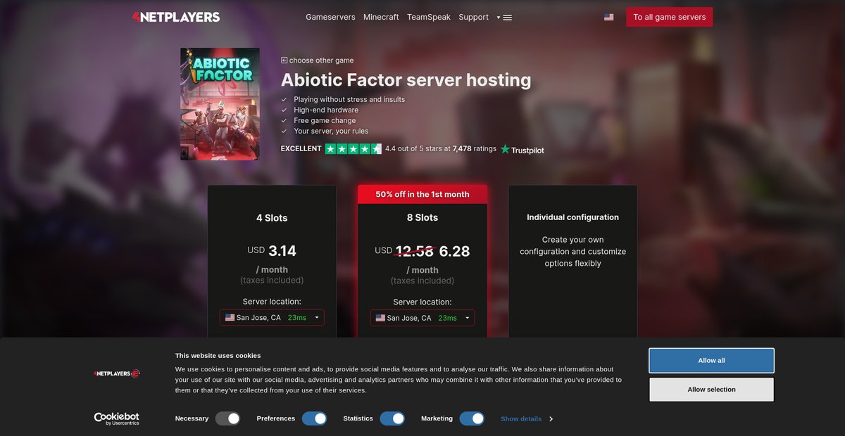 Abiotic Factor Server hosting from USD2.91/month Screenshot