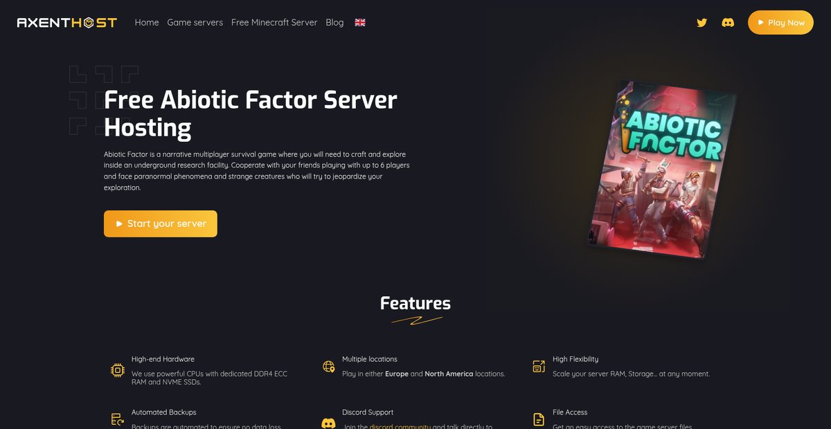 AxentHost - Free Abiotic Factor Server Hosting Screenshot