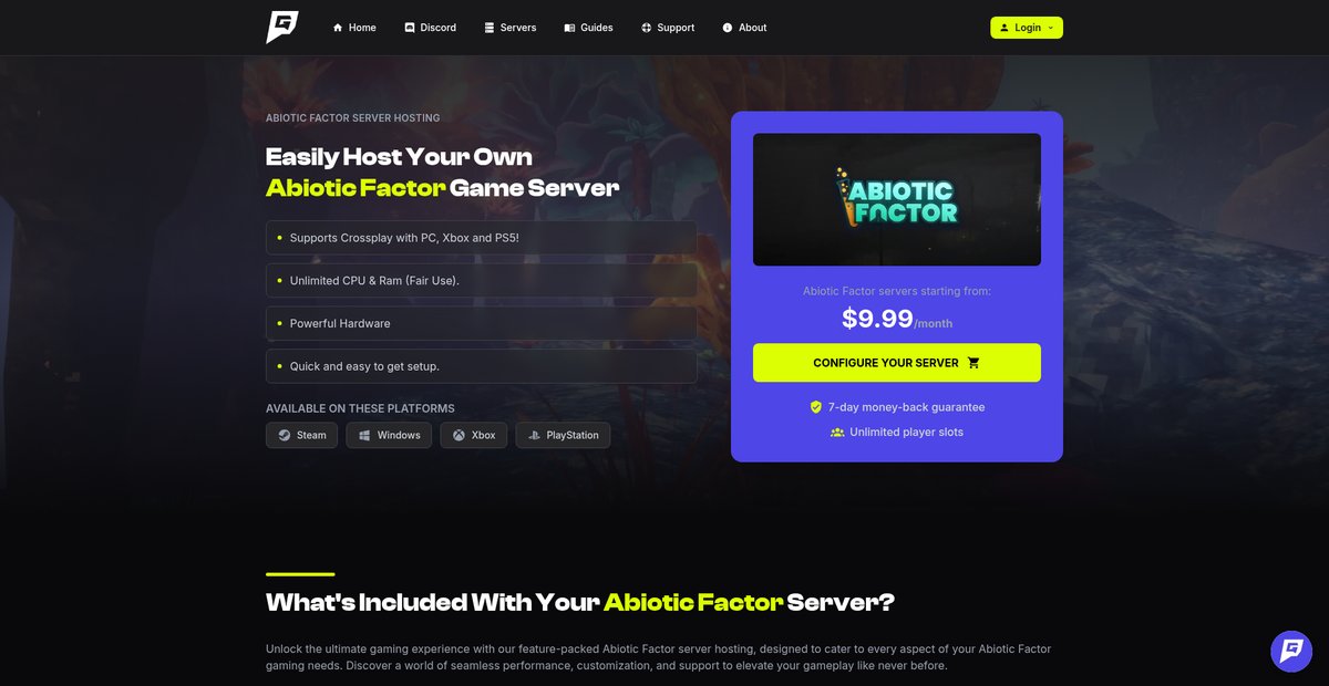 Abiotic Factor Server Hosting (PC,PS5,Xbox) Screenshot