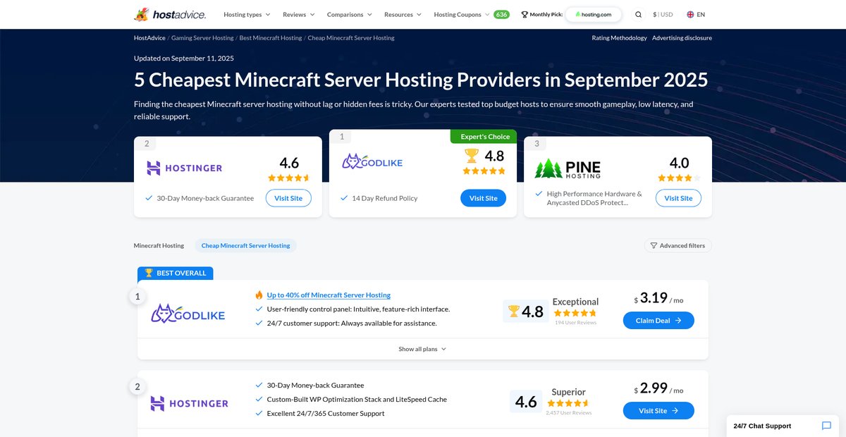 5 Cheapest Minecraft Server Hosting Providers (Sep 2025) Screenshot