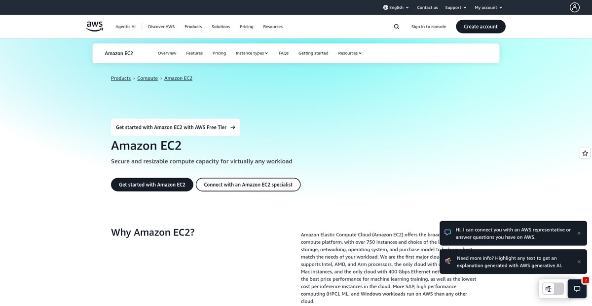 Amazon EC2 - Cloud Compute Capacity - AWS Screenshot