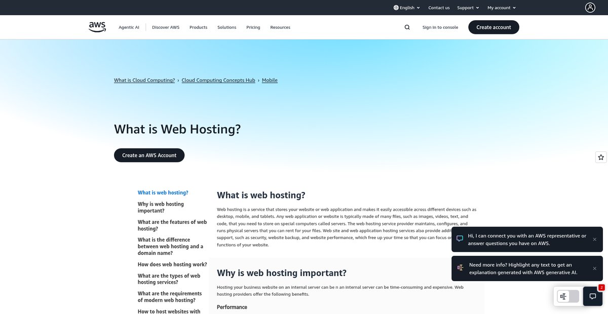 What is Web Hosting? - AWS - Amazon.com Screenshot