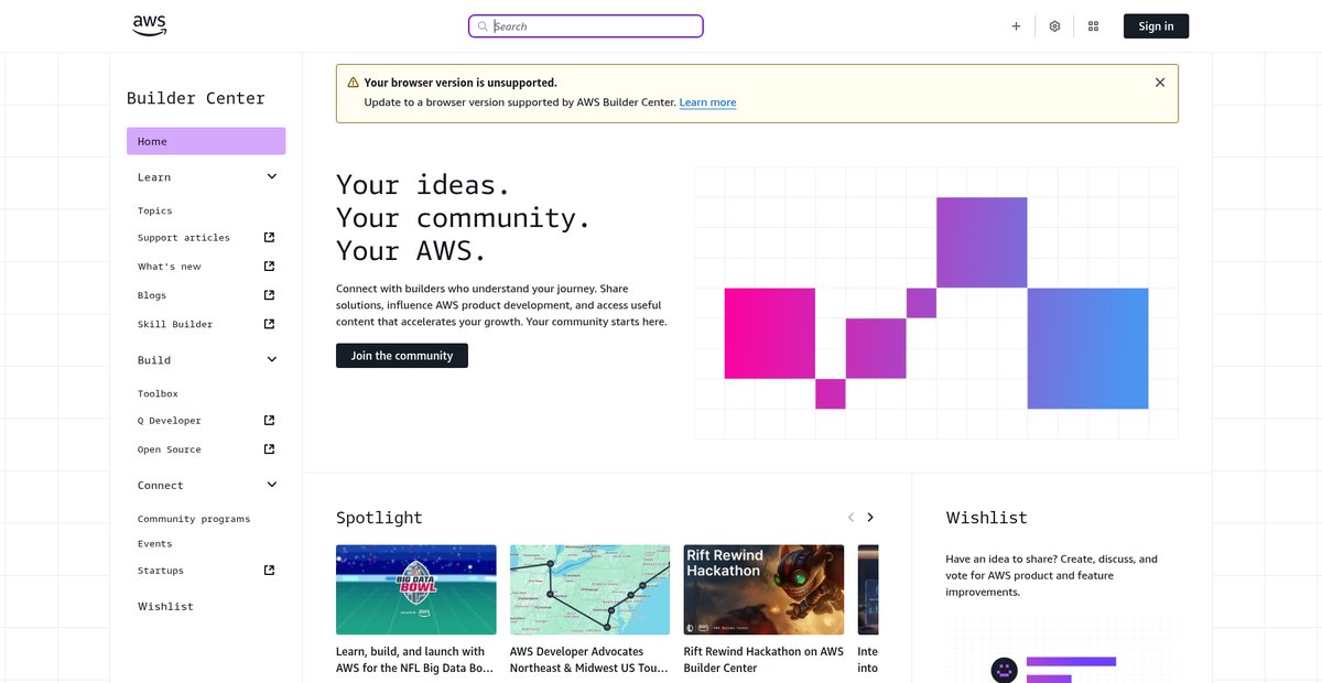 AWS Builder Center Screenshot