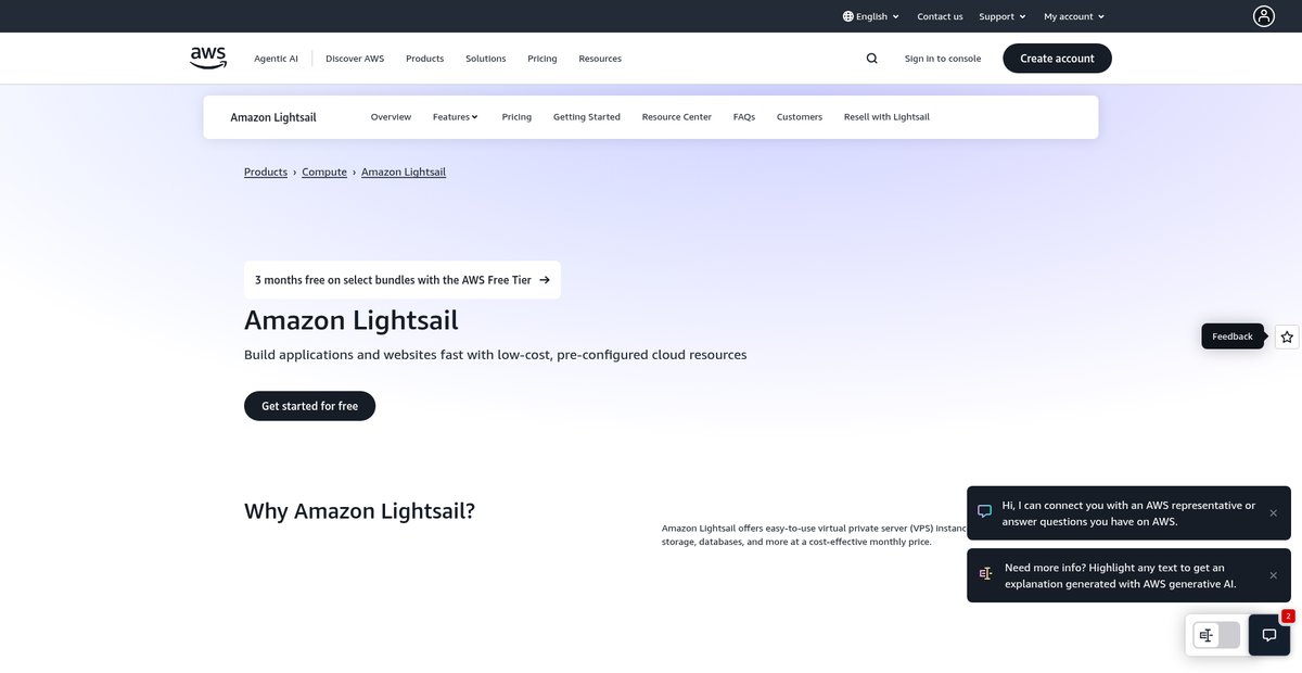 Virtual Private Server And Web Hosting - Amazon Lightsail Screenshot