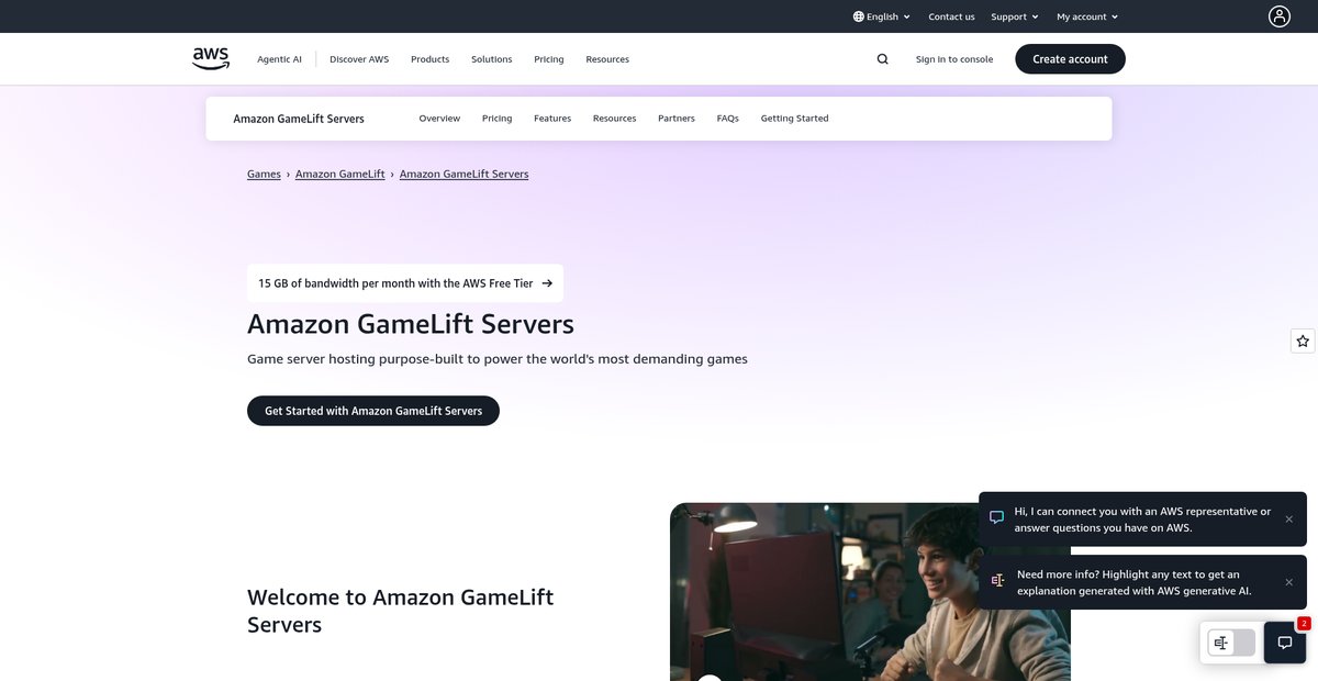 Dedicated Game Server Hosting - Amazon GameLift - AWS Screenshot