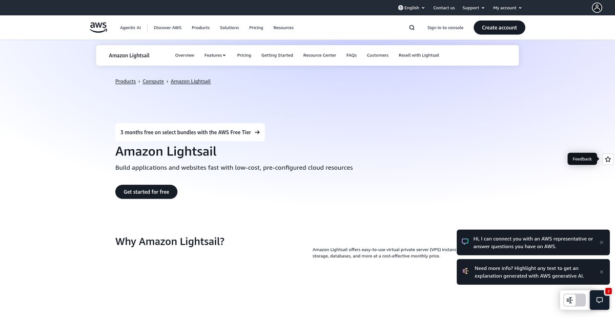 Virtual Private Server And Web Hosting - Amazon Lightsail Screenshot