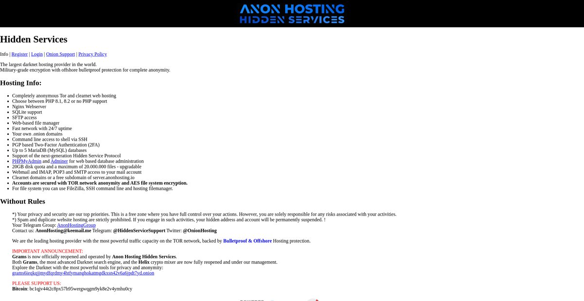 Anon Hosting - Hidden Services Screenshot