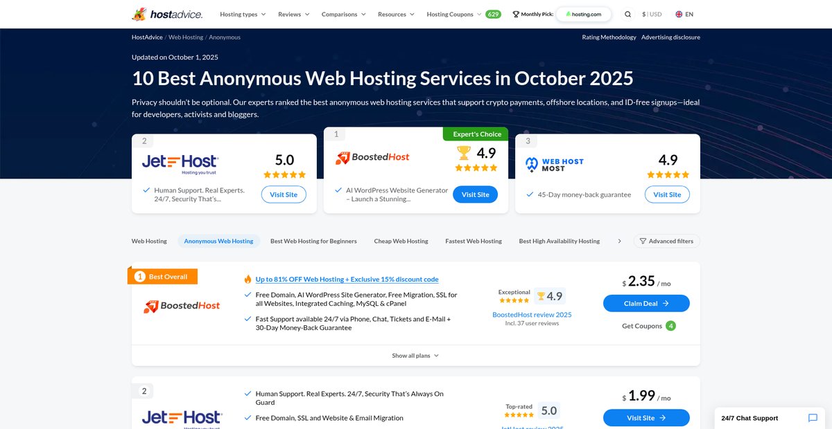 10 Best Anonymous Web Hosting Services (Sep 2025) Screenshot