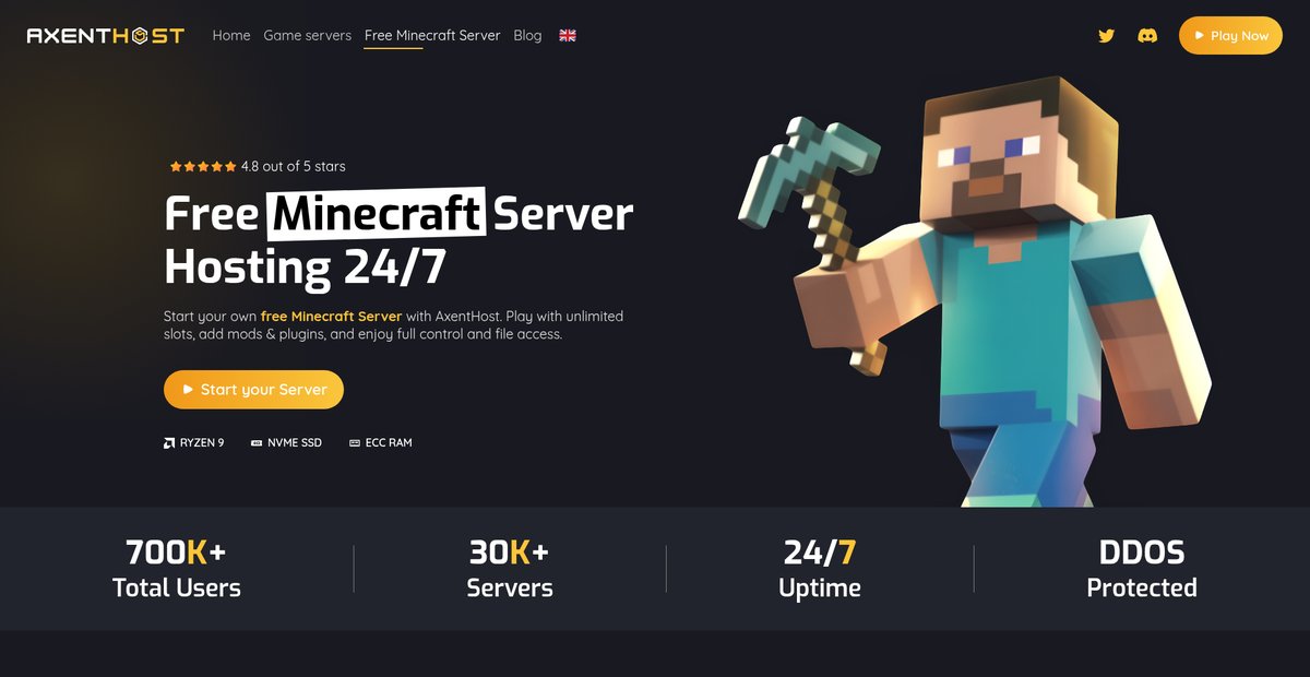 AxentHost - Free Minecraft Server Hosting 24/7 Screenshot