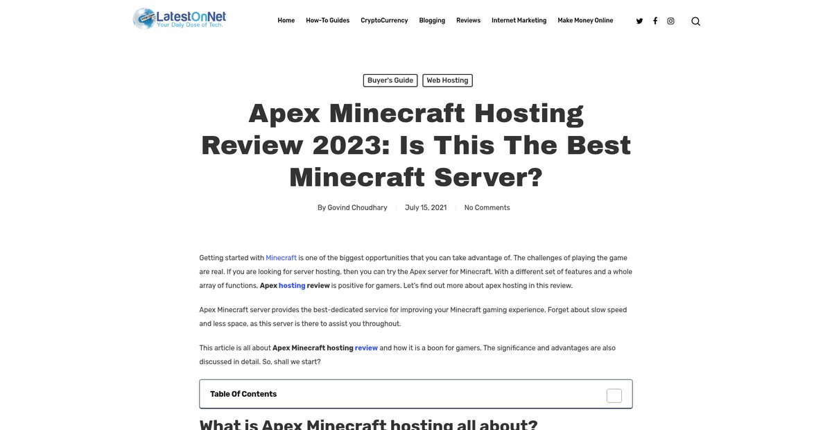 Apex Minecraft Hosting Review + Promo Code 2025 Screenshot
