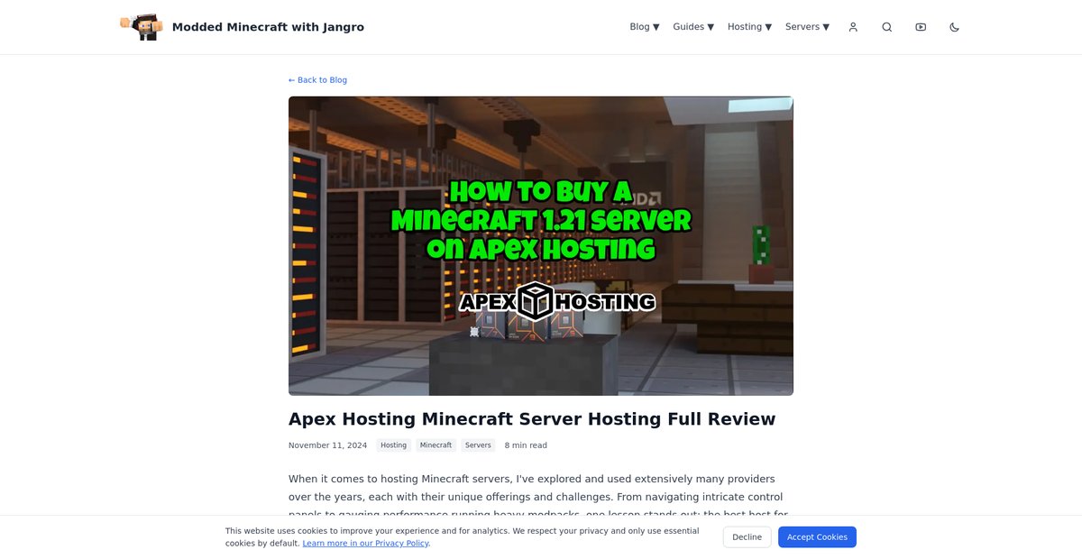 Apex Hosting Minecraft Server Hosting Full Review Screenshot
