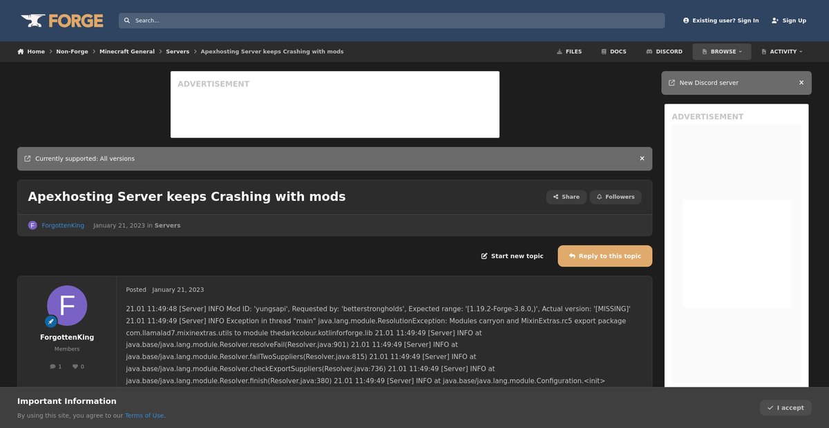 Apexhosting Server keeps Crashing with mods Screenshot