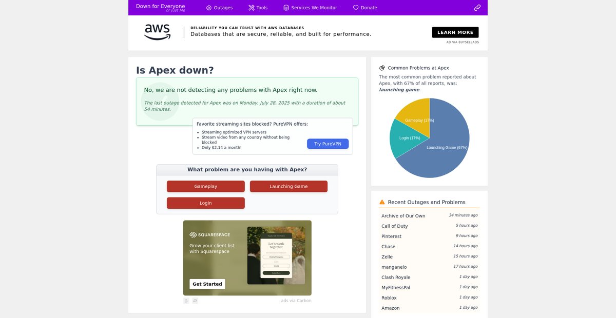 Is Apex down? Live status and problems past 24 hours Screenshot