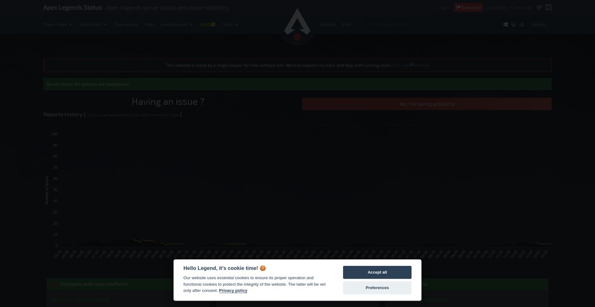 Current Apex Legends status | Origin and EA status Screenshot