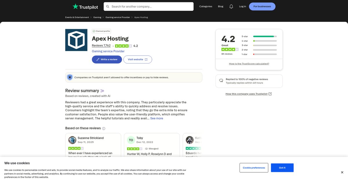 Apex Hosting Reviews Screenshot
