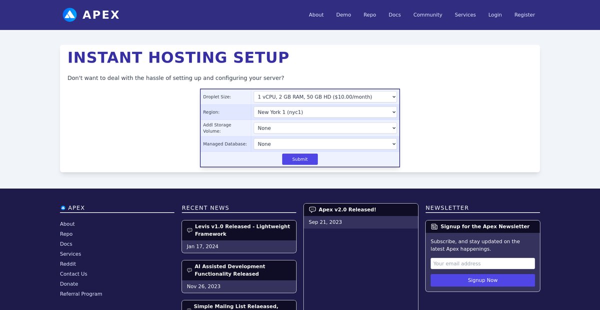 Instant Hosting Setup Screenshot