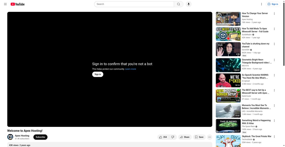 Welcome to Apex Hosting! Screenshot