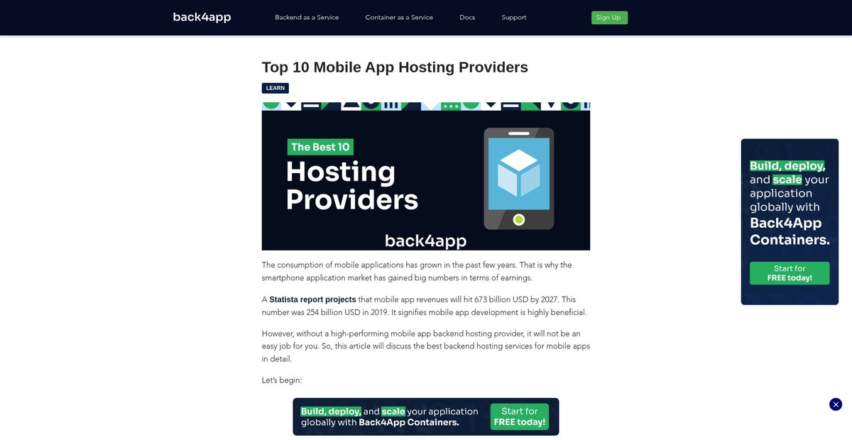Top 10 Mobile App Hosting Providers Screenshot