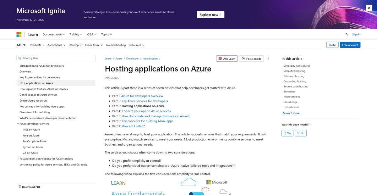 Hosting applications on Azure Screenshot