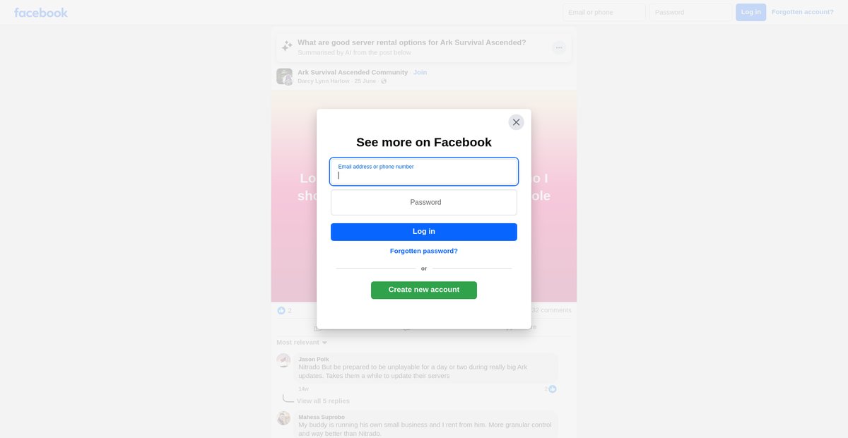 What are good server rental options for Ark - Facebook Screenshot