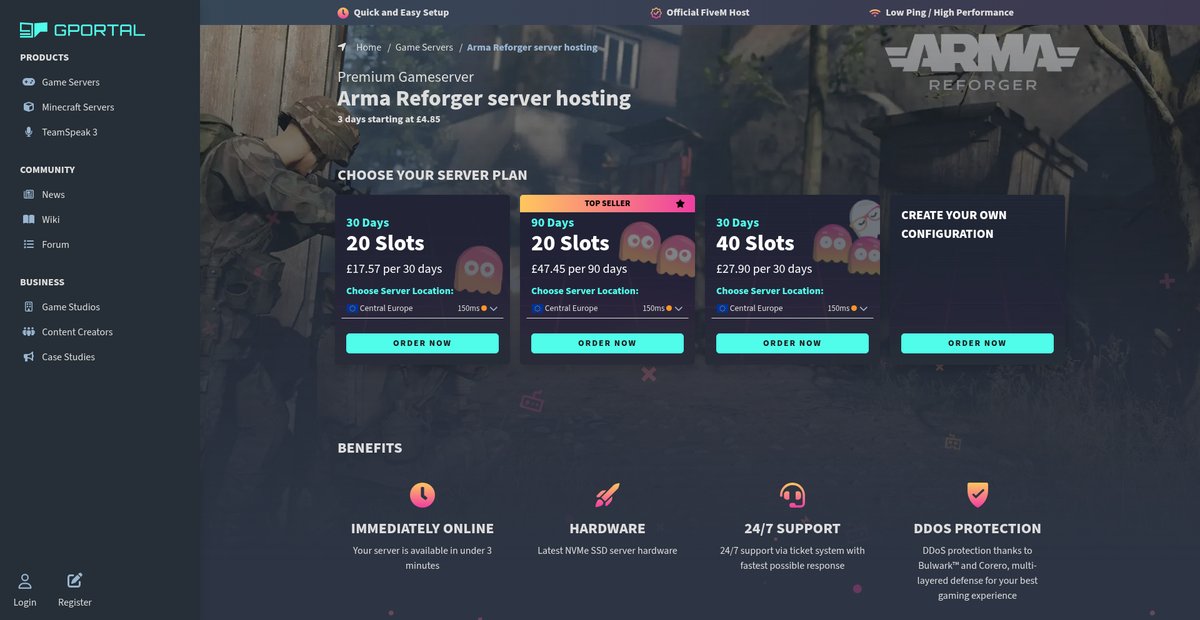 Arma Reforger server hosting Screenshot