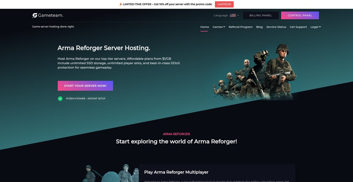 Arma Reforger Hosting - Next-Gen Hardware Servers by GameTeam.io Screenshot