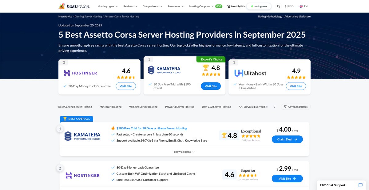 5 Best Assetto Corsa Server Hosting Providers Jul 2025 Screenshot