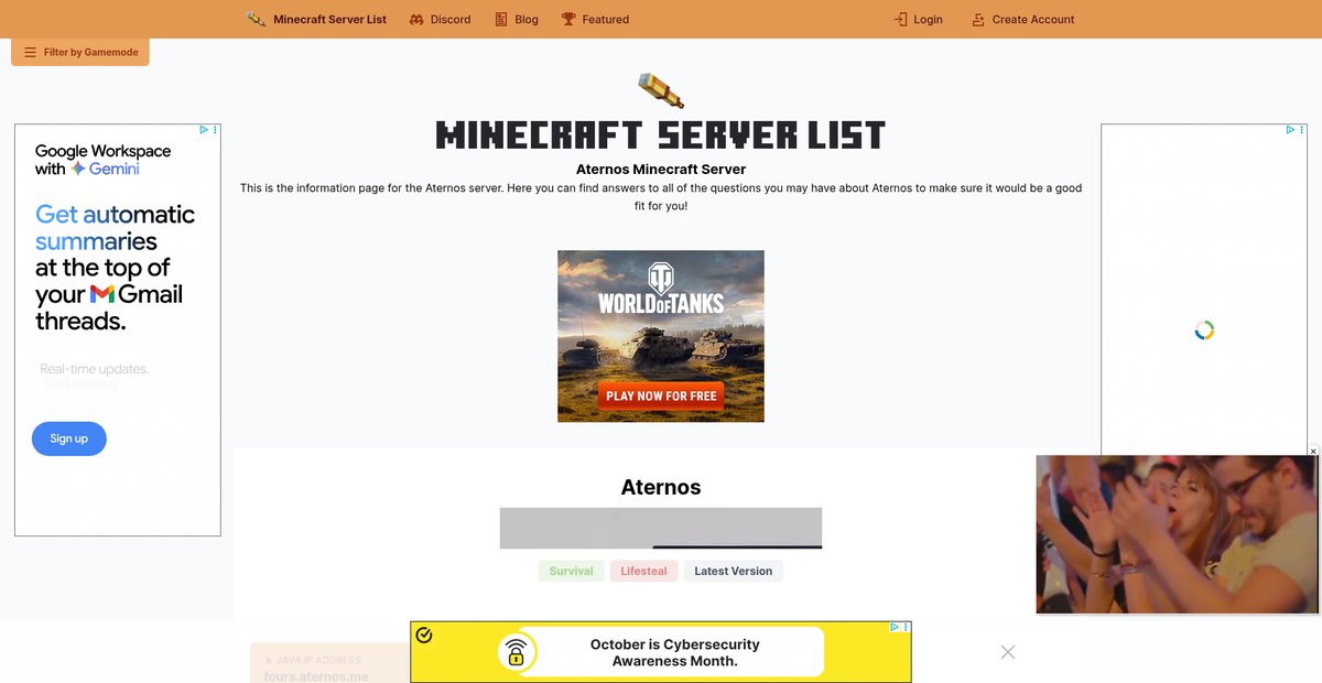 Aternos Minecraft Server Screenshot