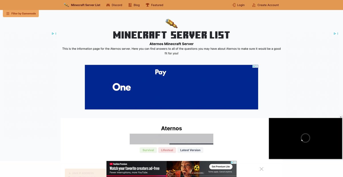 Aternos Minecraft Server Screenshot