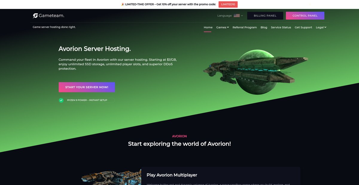 Avorion Hosting - Next-Gen Hardware Servers by GameTeam.io Screenshot