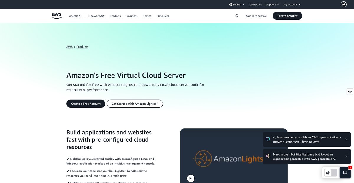 Free Cloud Server - Free Lightsail - AWS Screenshot