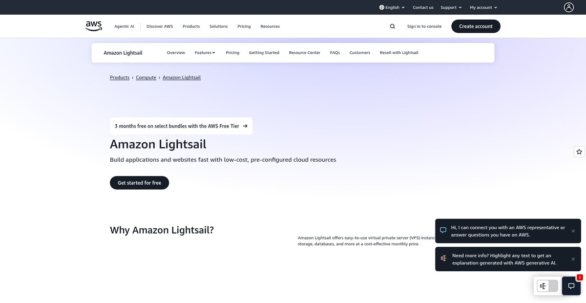 Virtual Private Server And Web Hosting - Amazon Lightsail Screenshot