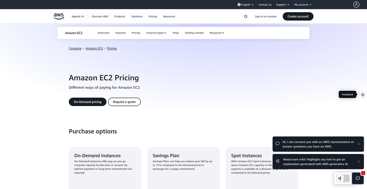 Amazon EC2 Pricing Screenshot