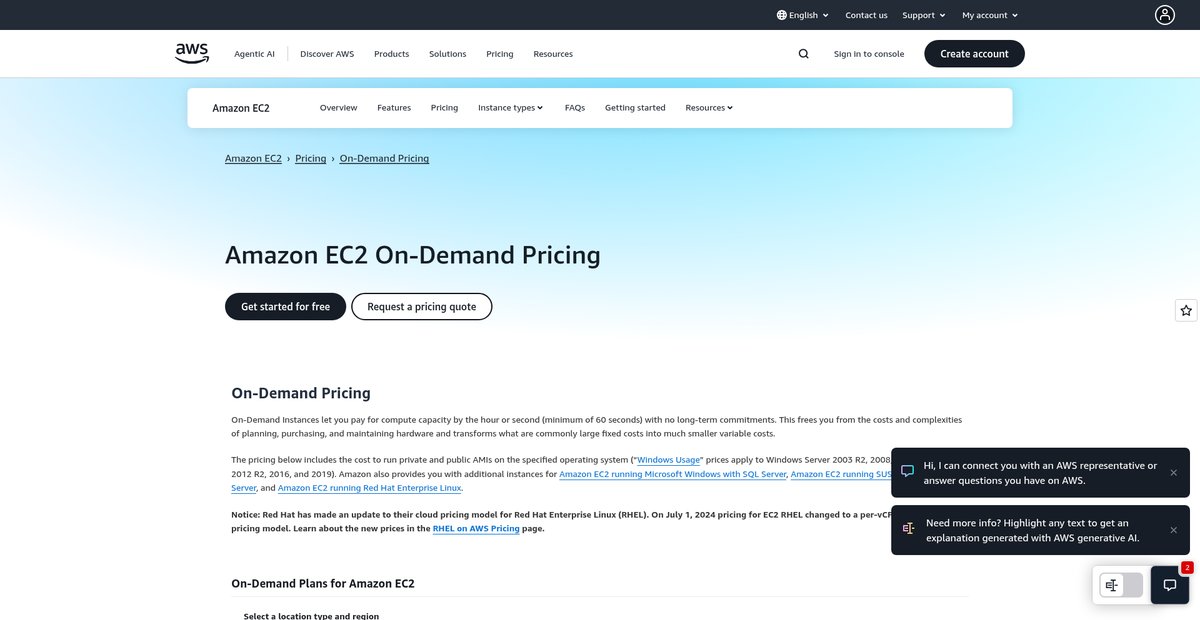 EC2 On-Demand Instance Pricing Screenshot