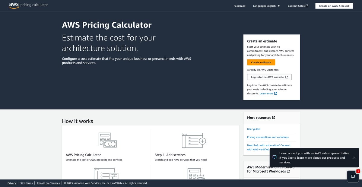 AWS Pricing Calculator Screenshot