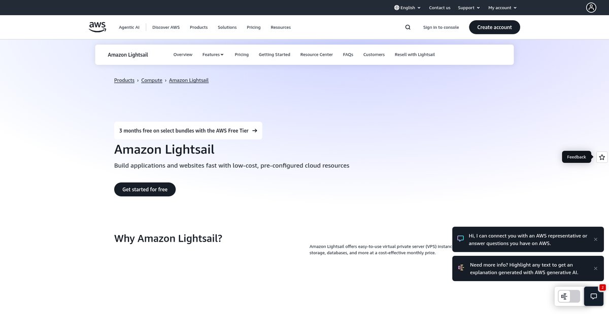 Virtual Private Server And Web Hosting - Amazon Lightsail Screenshot