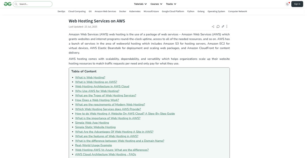 Web Hosting Services on AWS Screenshot
