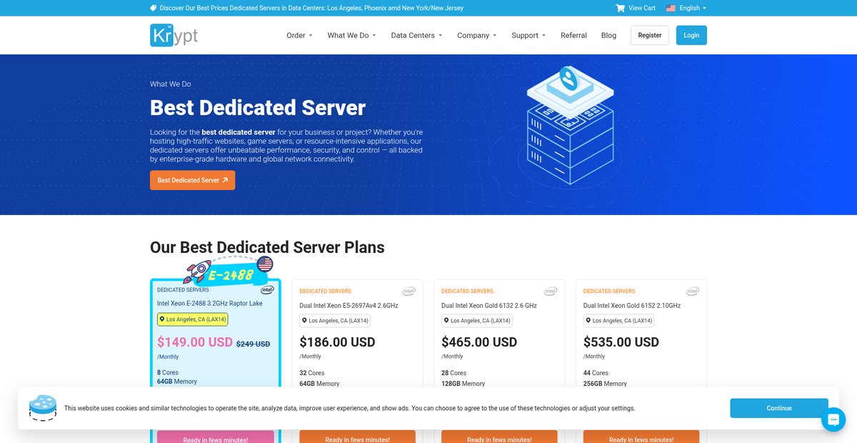 Dedicated Bare Metal Servers - Dedicated and Cloud Server Hosting US - Krypt.com Screenshot
