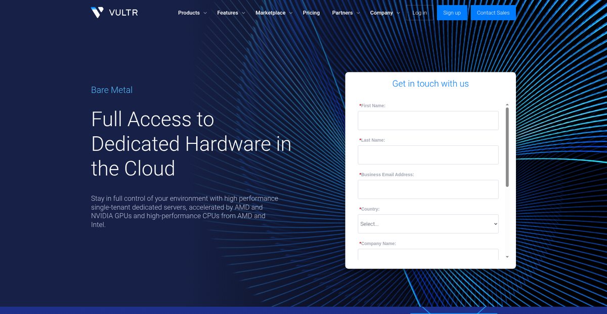 Bare Metal Simplified™ Single-Tenant Dedicated Servers - Vultr.com Screenshot
