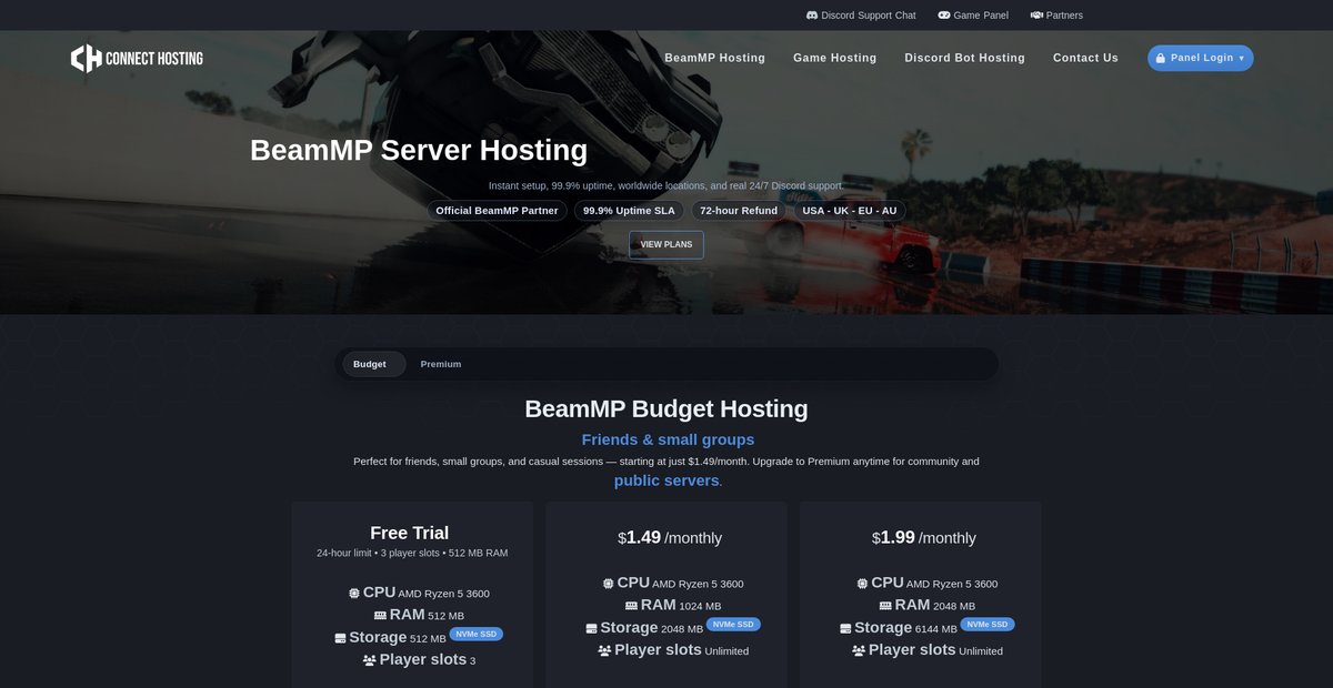 BeamMP Server Hosting from $1.49/mo | Connect Hosting Screenshot