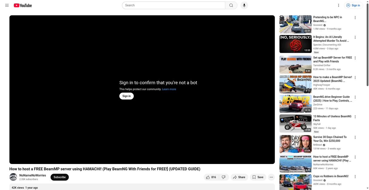 How to host a FREE BeamMP server using HAMACHI! ... Screenshot