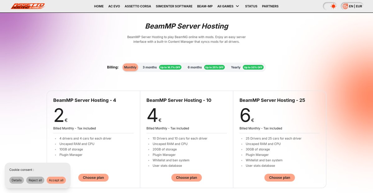 BeamMP Server Hosting – AssettoHosting.com Screenshot