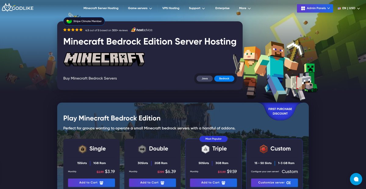 Best Minecraft Bedrock Servers Hosting - Godlike Screenshot