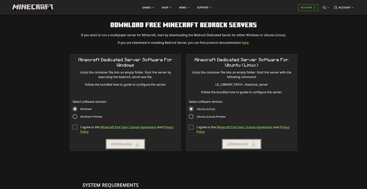 Minecraft Bedrock Server Download Screenshot