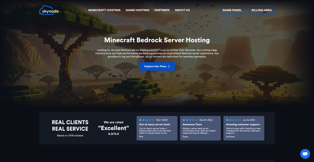Minecraft Bedrock Hosting - Configure, Pay and Play. | Skynode.pro Screenshot