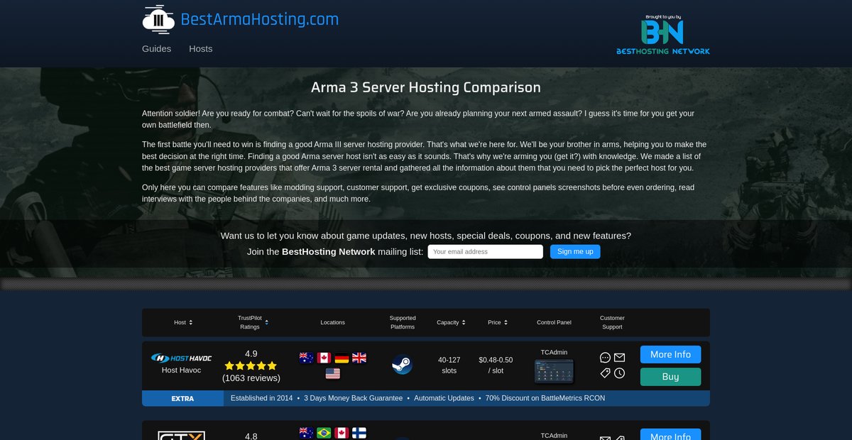 Top 20 ARMA 3 Server Hosting Providers - Updated 2022 Screenshot