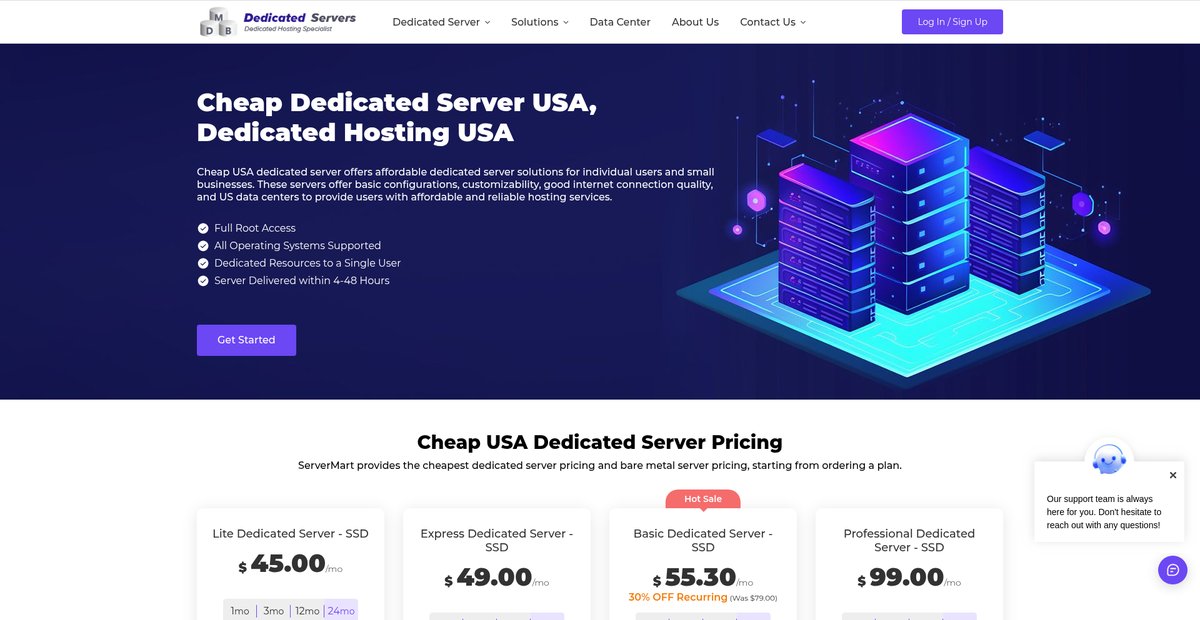 Cheap USA Dedicated Server, Managed Dedicated Hosting Screenshot