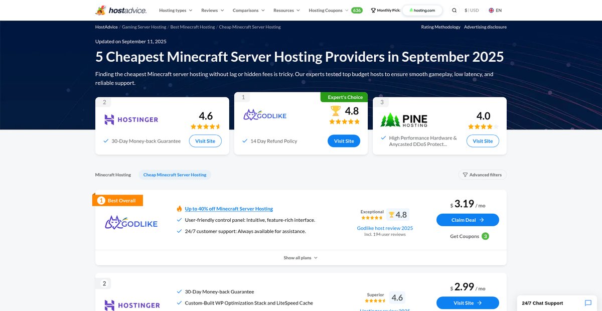 5 Cheapest Minecraft Server Hosting Providers (Sep 2025) Screenshot