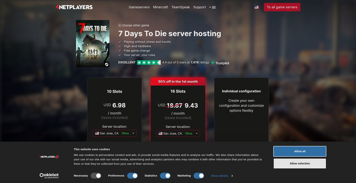 7 Days To Die Server hosting from USD6.48/month Screenshot