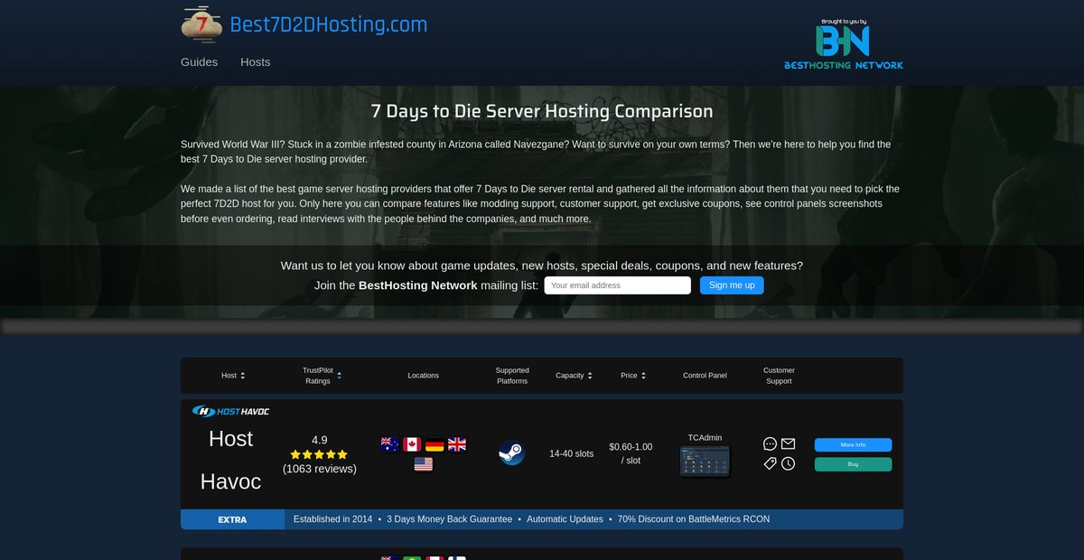 Top 20 7 Days to Die Server Hosting Providers - Updated 2022 Screenshot